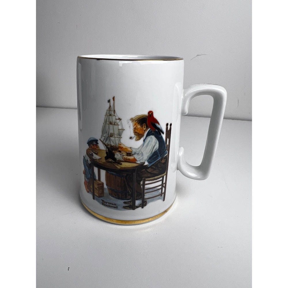 Norman Rockwell For‎ A Good Boy Mug 1985 Shipmaking Art Scene Gold Rim